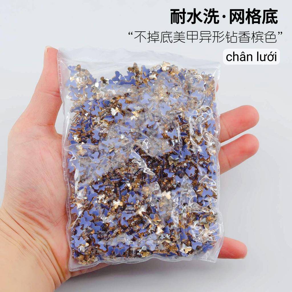 Mesh Bottom Nail Art Diamond, Champagne Special-Shaped Diamond, Small Size, No Bottom Nail Drill, Washable Flat Bottom Special-Shaped Whole Batch