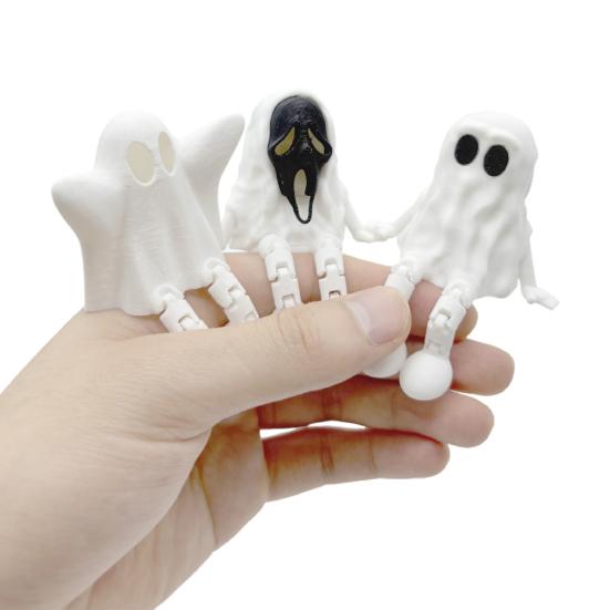 1/3 ks 3D tištěná Halloweenská figurka ducha s pohyblivými klouby, soška ducha s kloubovýma nohama, antistresová mini fidget hračka ducha, dekorace