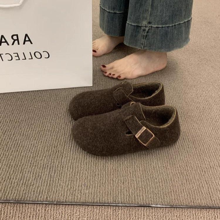 Retro gray Boken shoes women's shoes autumn and winter new velvet lazy low-top shoes cotton shoes