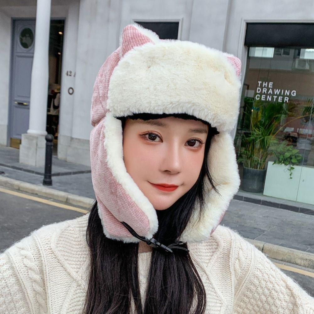 Thickened Ear-flapped Hat Cat Ear Earmuffs Hat Kawaii Lamb Beanie Female