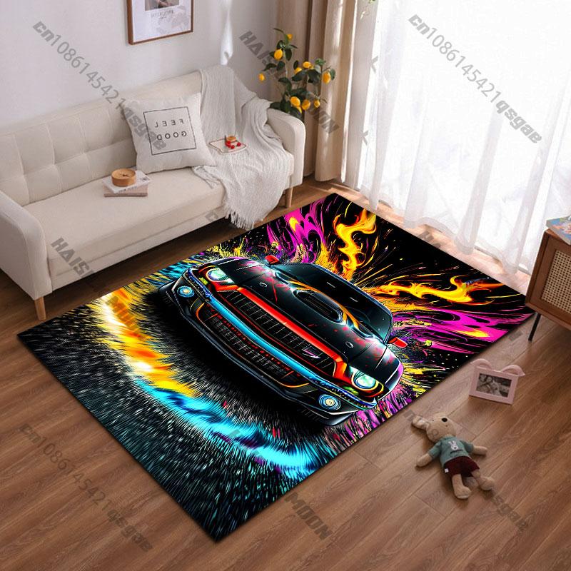 Fiery vibrant powerful sports car carpet Yoga living room room decor children's crawling mat doormat area rug games mat