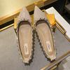 Newspring and Autumn Pointed Rivet Flat Shoes Women's Temperament Patent Leather Shallow Mouth Fairy Flat Boat Shoes Ballet Shoe