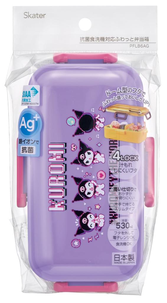 Skater Bento Single Hergestellt in Spülmaschine und Mikrowelle Sanrio Kuromi Box, 530ml, Etage, Japan, Auslaufsicher, 4-Punkt-Verschluss, Sicher, Welt, PFLB6AG-A