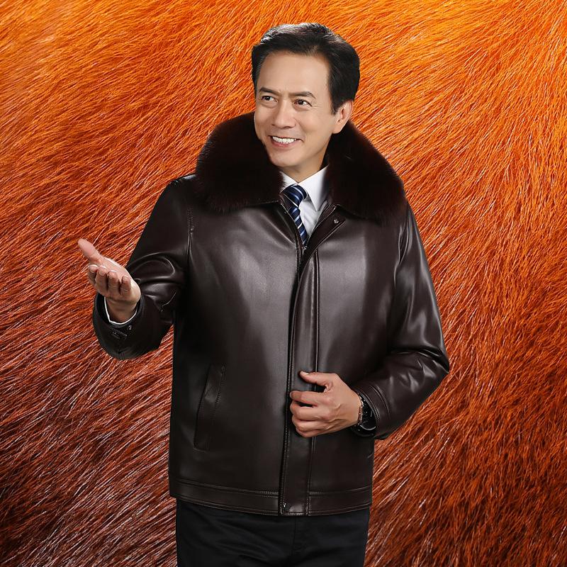 Winter Leather Jacket Men'S Large Fur Collar Removable Fleece Liner Sheepskin Fleece Jacket