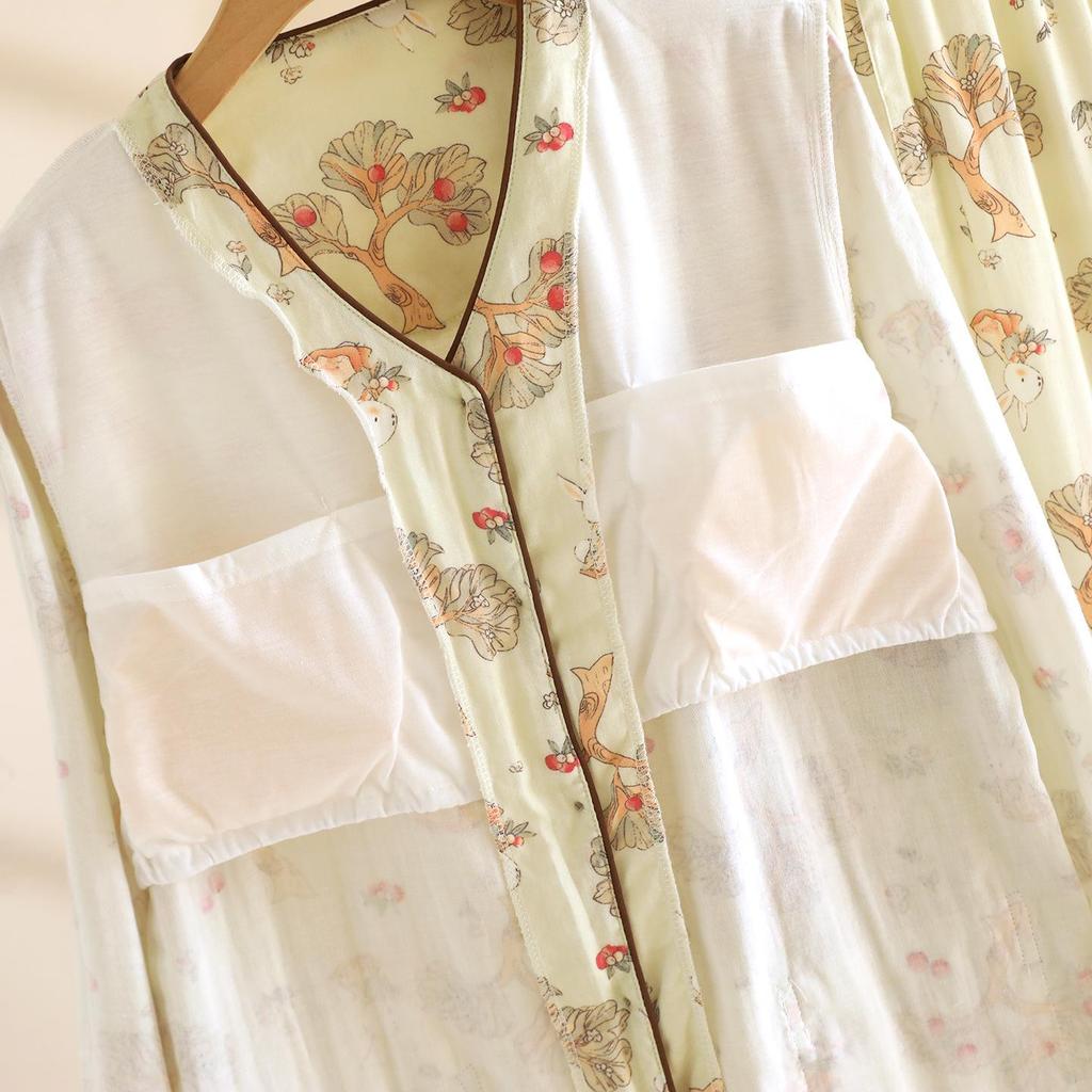 Women's Cotton Pajamas Set with Removable Chest Pads, Long-Sleeve and Pant, Casual Loose Fit for Autumn and Spring. Suitable for Home or Outdoor Wear.