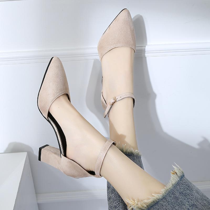 

Fashion New Style Women s Pointed Elegant High Heels Thick Heel Closed Toe Women s Sandals High Heels Women s Dress Party Summer Spring 35 бежевый