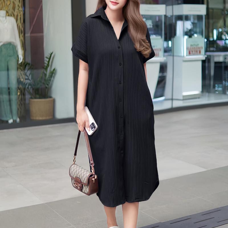 ZANZEA Vestido de camisa de manga curta de verão casual feminino com gola virada para baixo