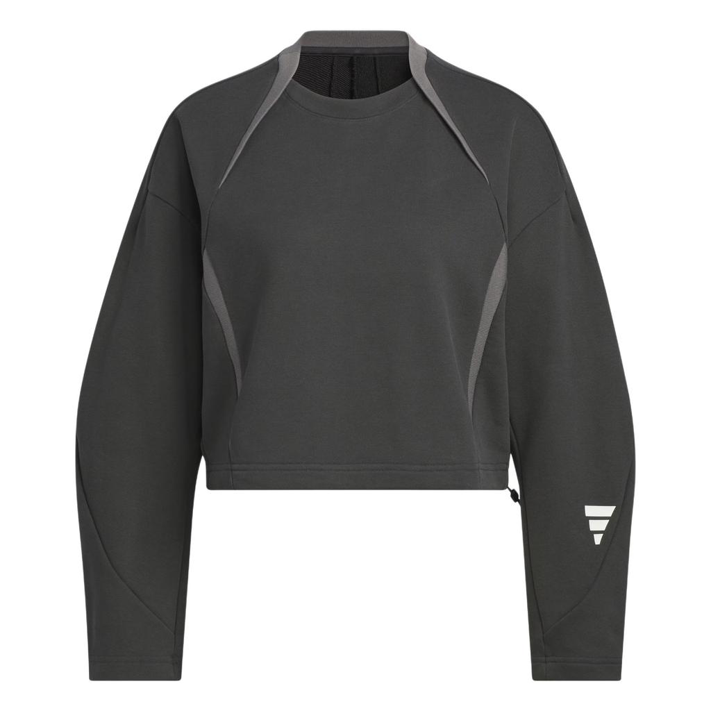 Adidas Fustl W Crew Loose Fit Round Neck Fashion Versatile Long Sleeve Short Sweatshirt Women Sweatshirt Carbon-Black JM4275