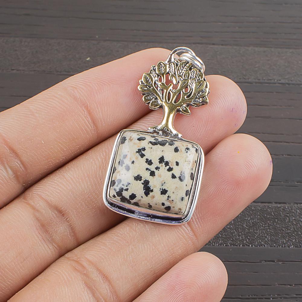 Natural Dalmatian Jasper Gemstone 925 Sterling Silver Jewelry Pendant 1.59 AJP-2177