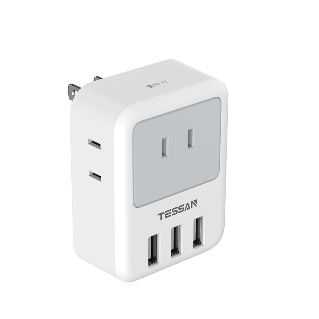 TESSAN USB Outlet Strip with Lightning 3 AC 3 and Power Strip for Japan Use Gray Guard, Outlets, USB-A Ports, Octopus-leg Outlets, Only,