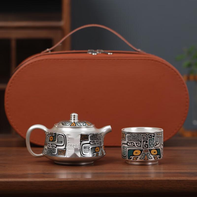 Zhuijia Taotie Gilded Silver Ceramic Tea Set