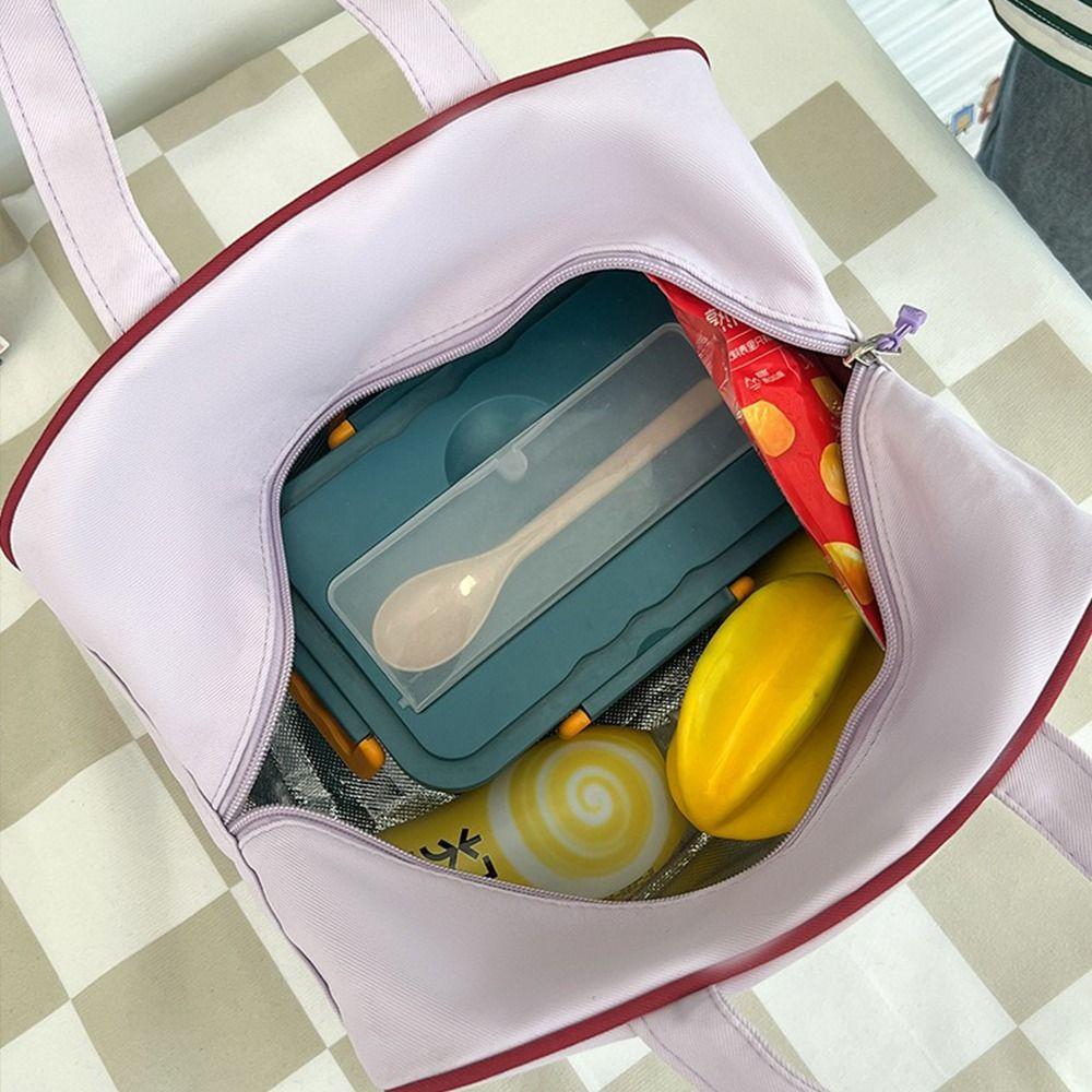 Large Capacity Insulated Bag Nylon Lunch Box Bag Simple Student Lunch Bag  Commute