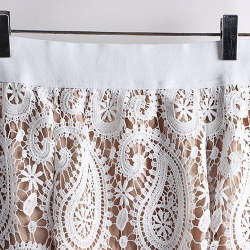 Vintage Women's Crochet Hollow Lace Skirt Casual High-waist Slim A-line Skirt Spring