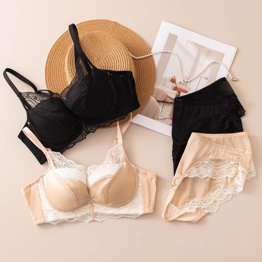 High-value mesh yarn mulberry silk maintenance fresh oxygen nudity three-dimensional shaping shows large depth V comfortable bra