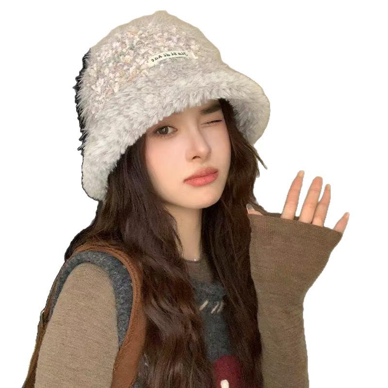 Women's Fashionable Colorblock Fisherman Bucket Hat - Warm, Thickened, Slimming, Versatile for Autumn and Winter