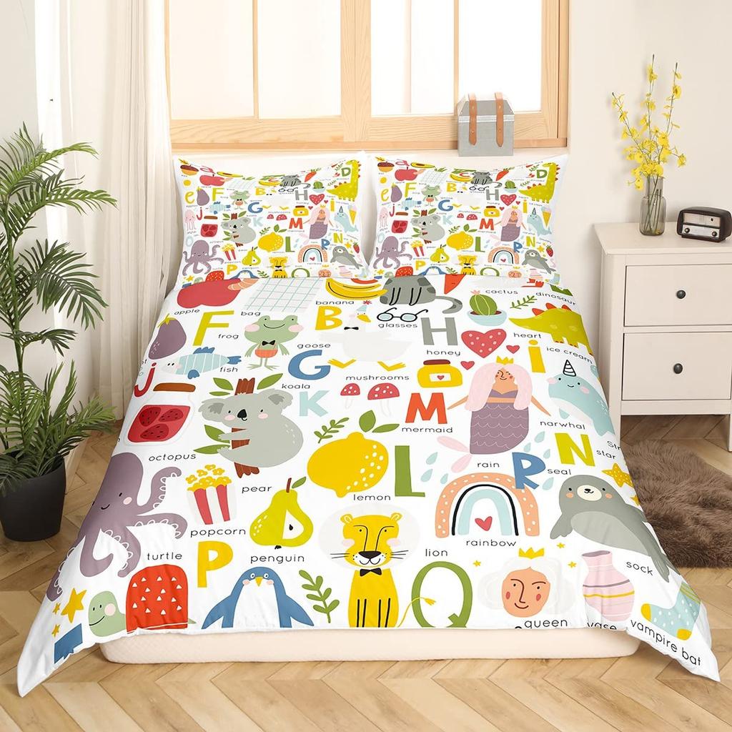Woodland Theme King Queen Duvet Cover Cute Cartoon Animal Bedding Set Bear Tree Wildlife Comforter Cover Polyester Quilt Cover