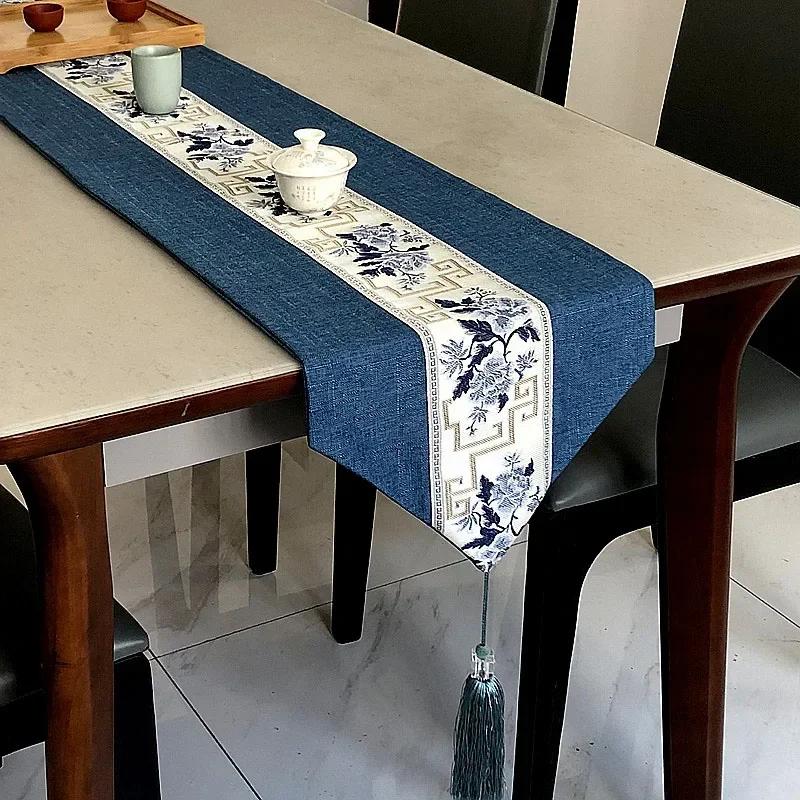 Chinese Style Table Runner Luxury Cotton Linen Jacquard Table Runners Decorative Bed Runner Classic Table Flag Living Room Hotel