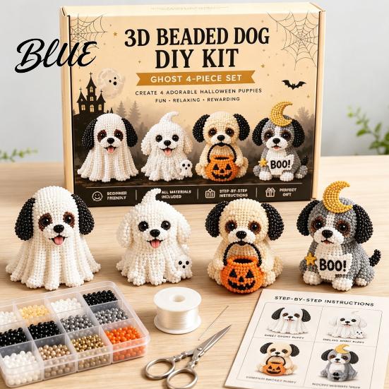 Pacchetto Creativo Tutto in Uno Cane Halloween 3D Set Artistico Fai da Te Kit Cucciolo con Perline Kit Cucciolo con Perline di Plastica Carine per Gioielli Artigianato Kit Animale Principianti Adulti Scrivania Casa