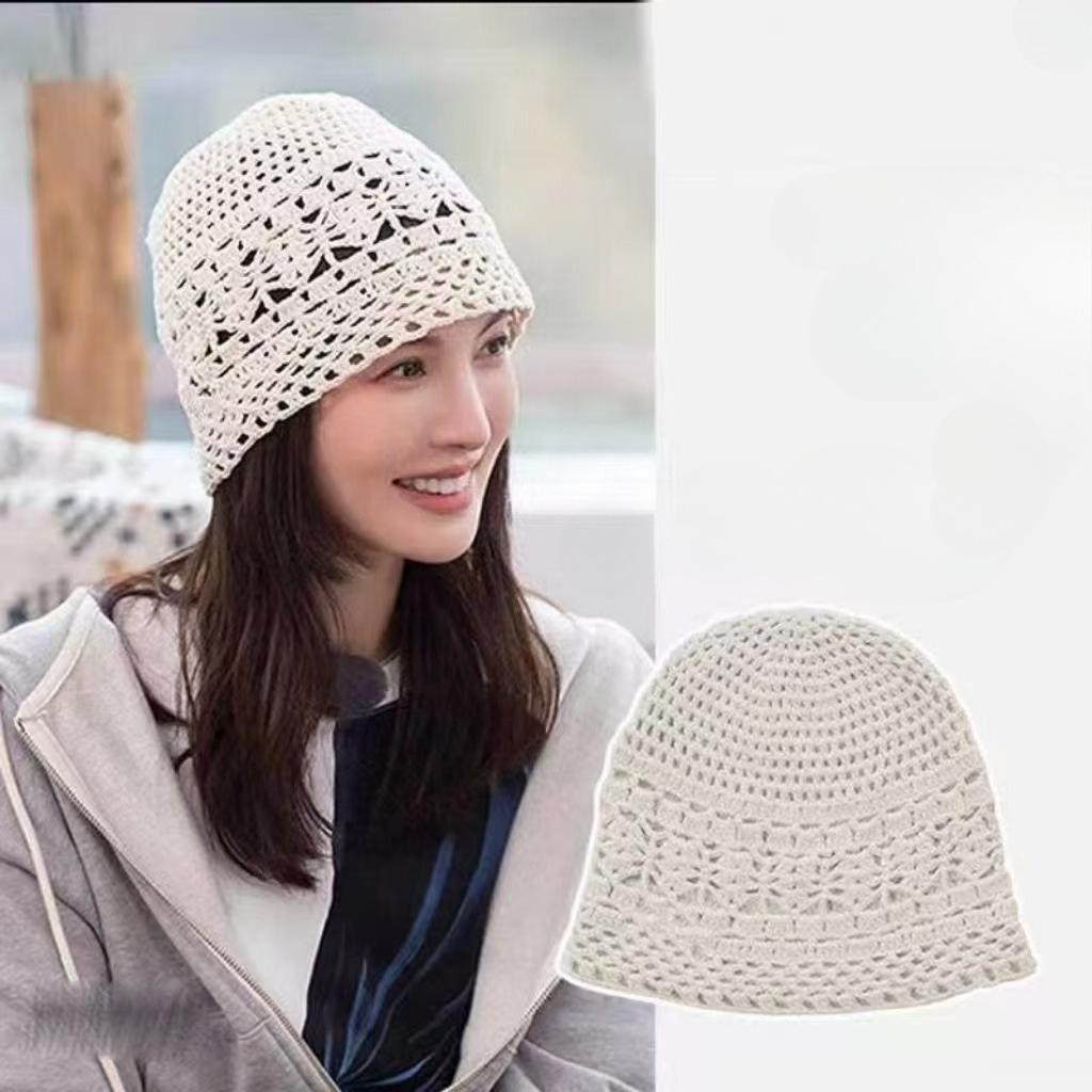 Handmade Hats Stacked Thin New Woven Hollow Retro Knitted Literary Bag Head Wool Hat Women