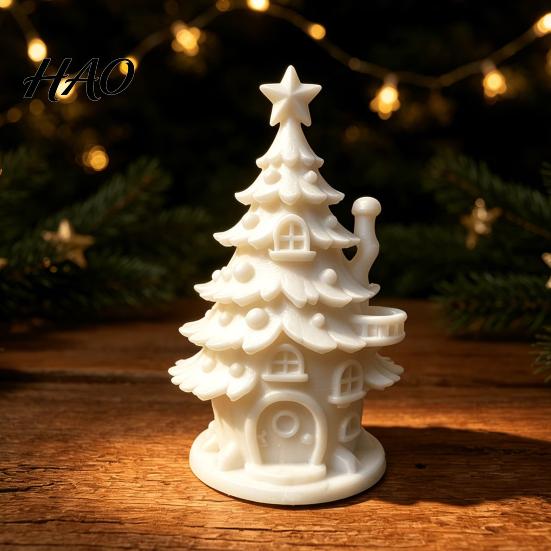 DIY Coloring Christmas Ornaments 3D Printed Tree House Kit, White Primer Miniature Model Window Display for Painting, Holiday Decor Craft Kids, Micro