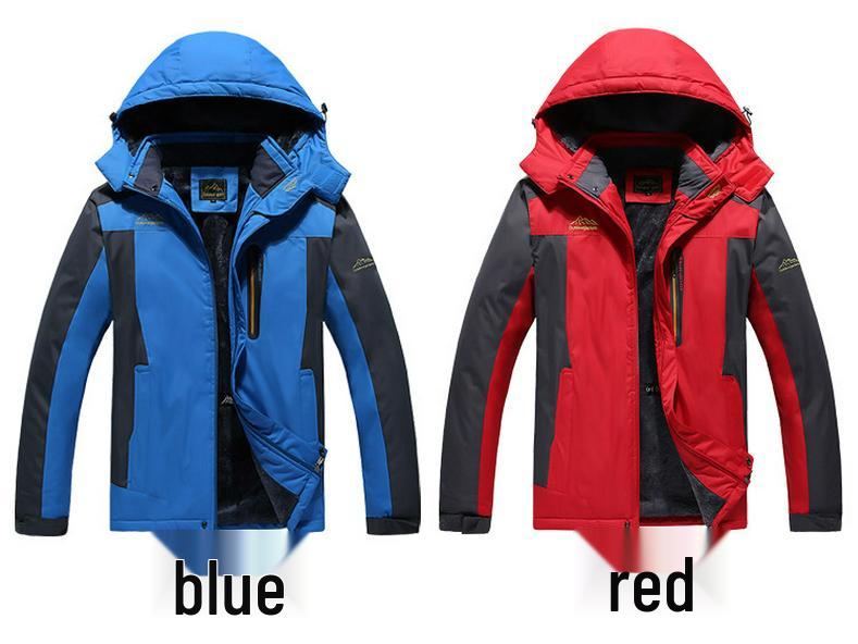 LXL Men's Windproof Winter Ski Jacket - Plus Size, Loose Fit, Fleece Lined, Thickened, Hooded, Warm Cotton Outerwear.