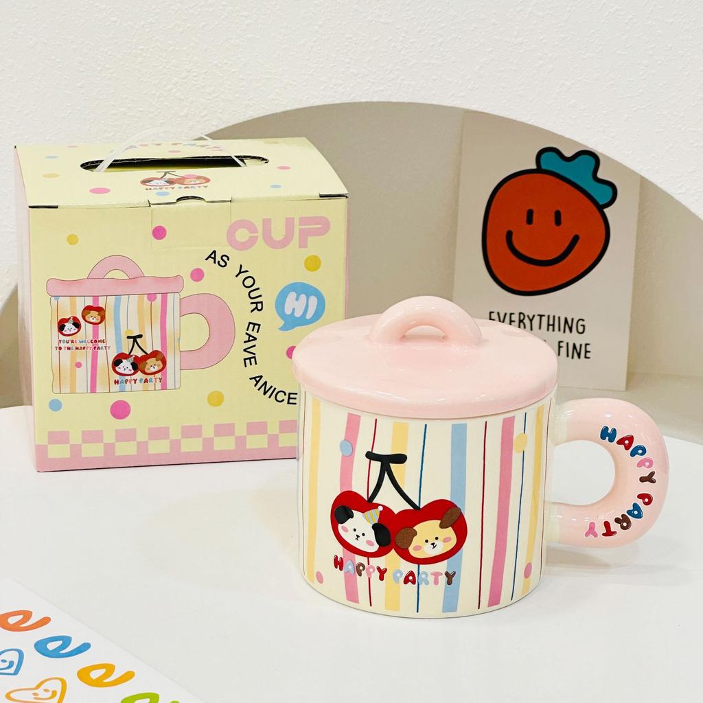 Fruit Cartoon Animal with Lid Girl Heart Girl Gift Ceramic Cup Small Gift Box Household Set Mug Gift