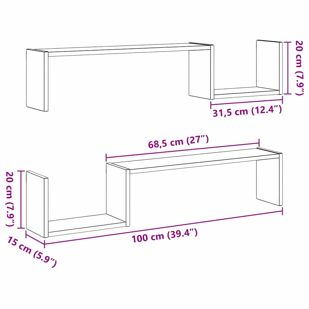Wall Shelf with Shelf 2 pcs Black Oak Look 100 x 15 x 20 cm