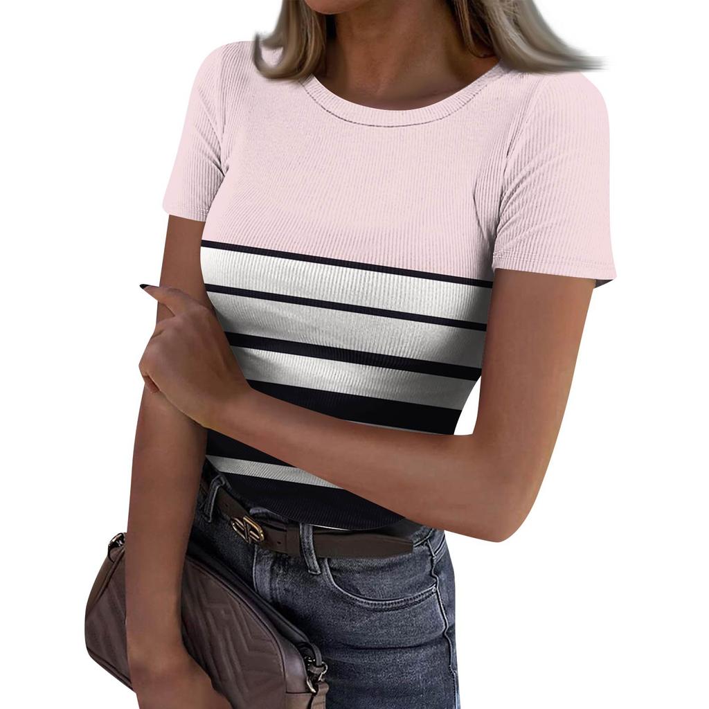 Dámské tričko s úzkým spodním dílem, módní ležérní kulatý výstřih, svetr s krátkým rukávem