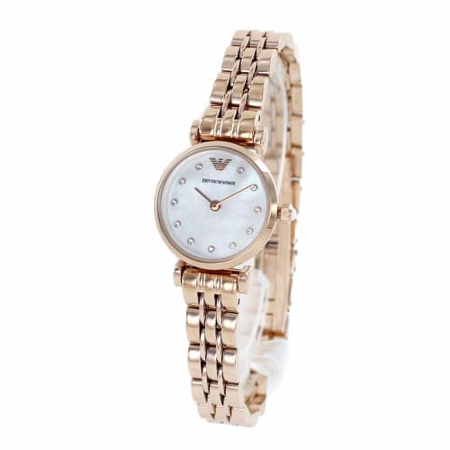 

Emporio Armani Women s Pink Gold White Shell Bracelet Watch AR11203