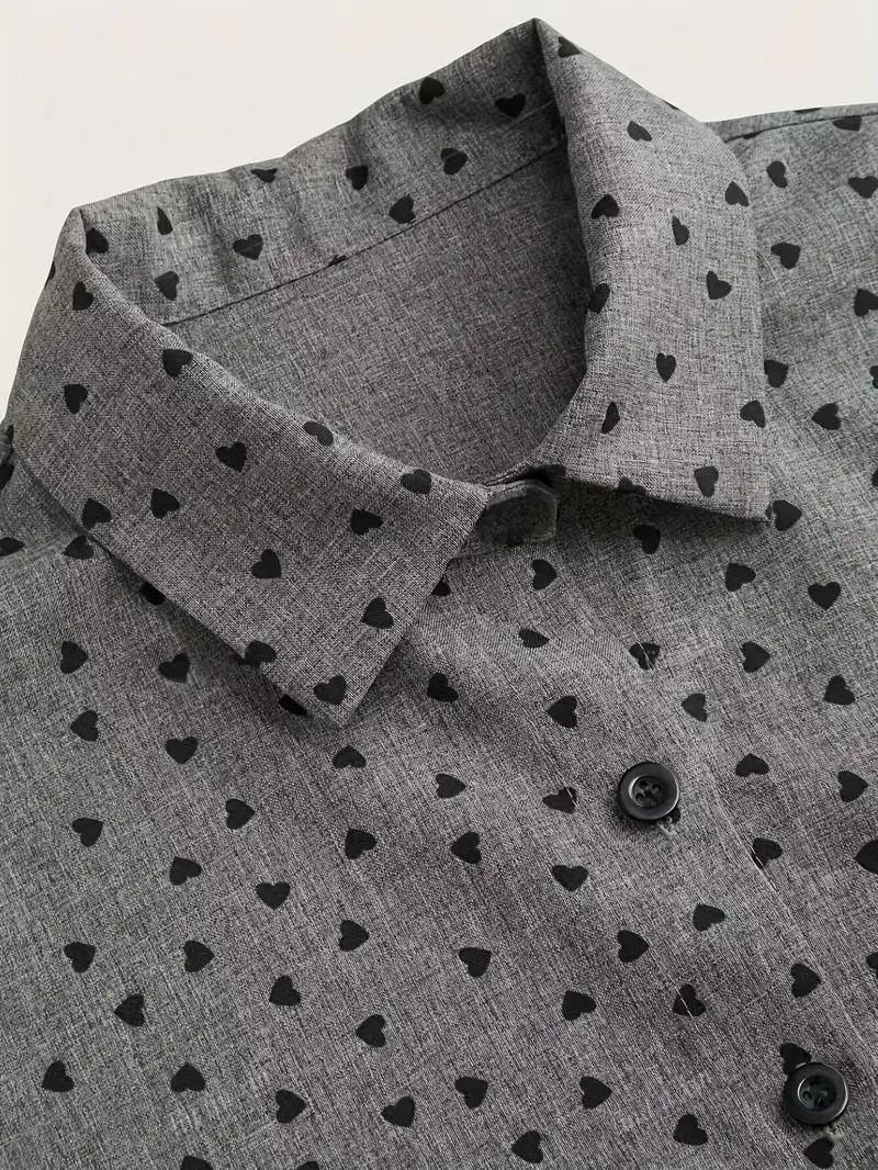 

Trendy Heart Print Women s Cardigan with Lace-Spliced Cuffs S сірий колір