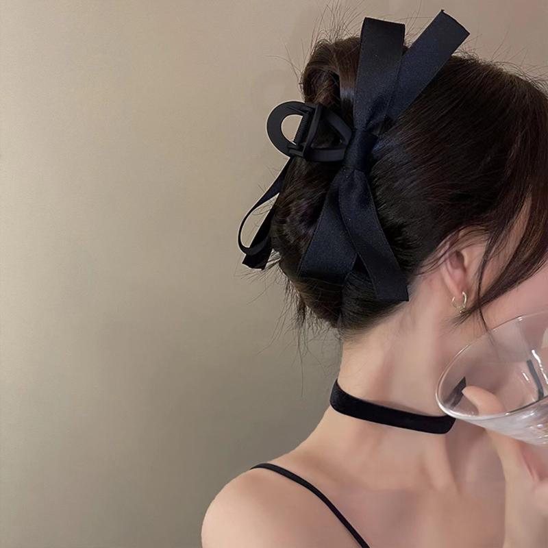 

Элегантная черная атласная заколка для волос с бантом, женская корейская большая заколка для волос с когтями, матовая заколка в виде акулы, аксессуары для волос чёрный