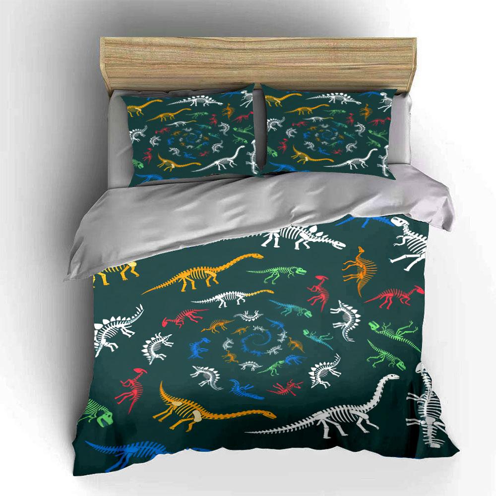 Colorful Dinosaur Skeleton Design Set Soft Comfortable Duvet Cover Bedding Set Included 1*Duvet Cover & 2*Pillowcases, Gift