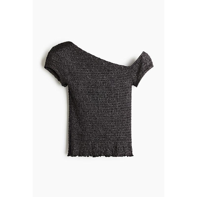 

HM Women s Autumn Pleated Shoulder Tops 1274458 Black/Silver 160/88(S)