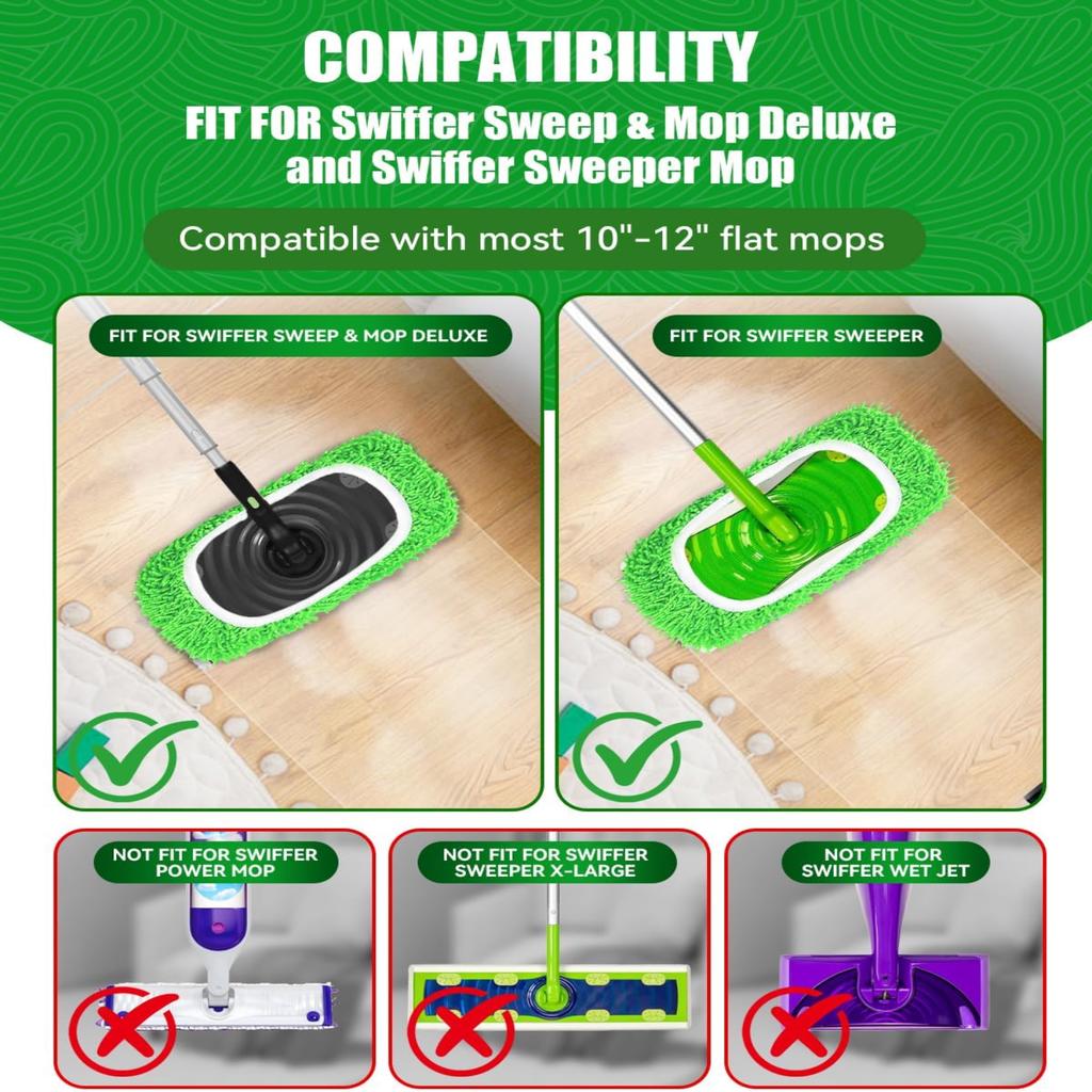 Reusable Microfiber Mop Set for Multi-model Mop Head Green 4PC