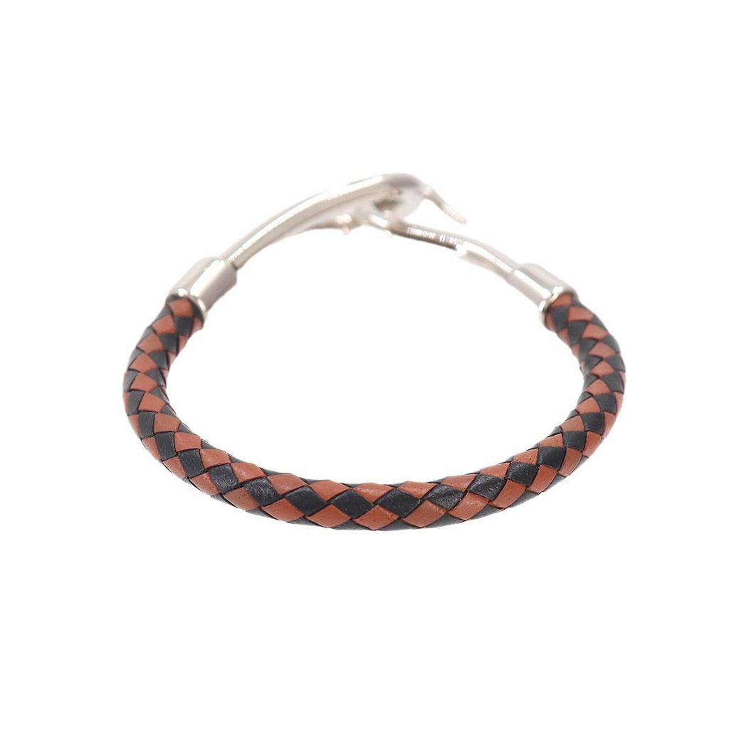 Used Unused Exhibit Hermes Jumbo H Ash Bracelet Leather Brown Black Silver Metal Accessories 90330336