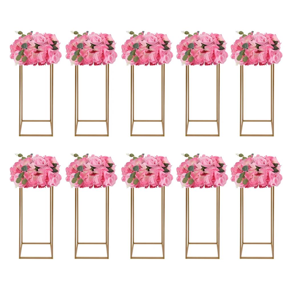 10Pcs Geometric Metal Flower Stands, 80cm Tall Gold Flower Stand Road Lead Metal Floor Vase Column, Centerpiece Rectangular