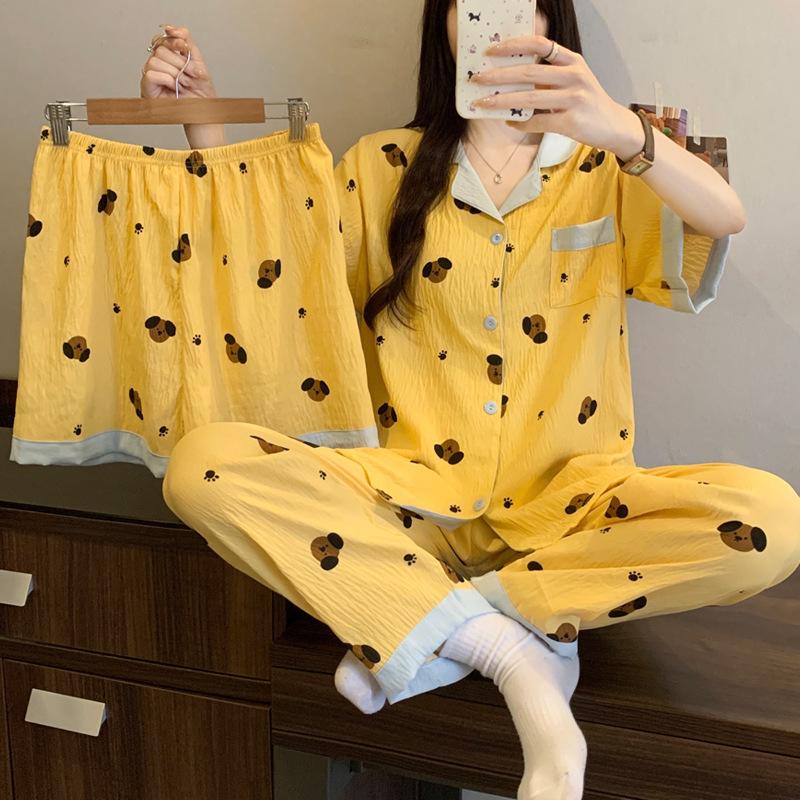 Cloud Cotton Three-Piece Summer Cute Fresh Puppy Short-Sleeved Loose Loungewear Can Be Worn Outside