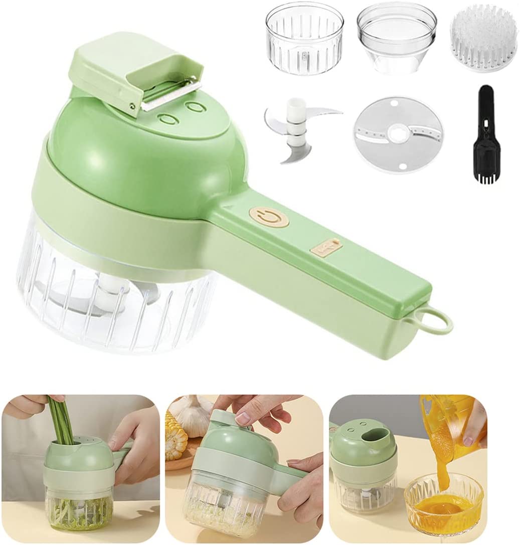 

Handheld Electric Vegetable Cutter Set,Wireless Food Processor for Garlic Chili Pepper Onion Ginger Celery Meat with Brus 3 in 1 зелёный