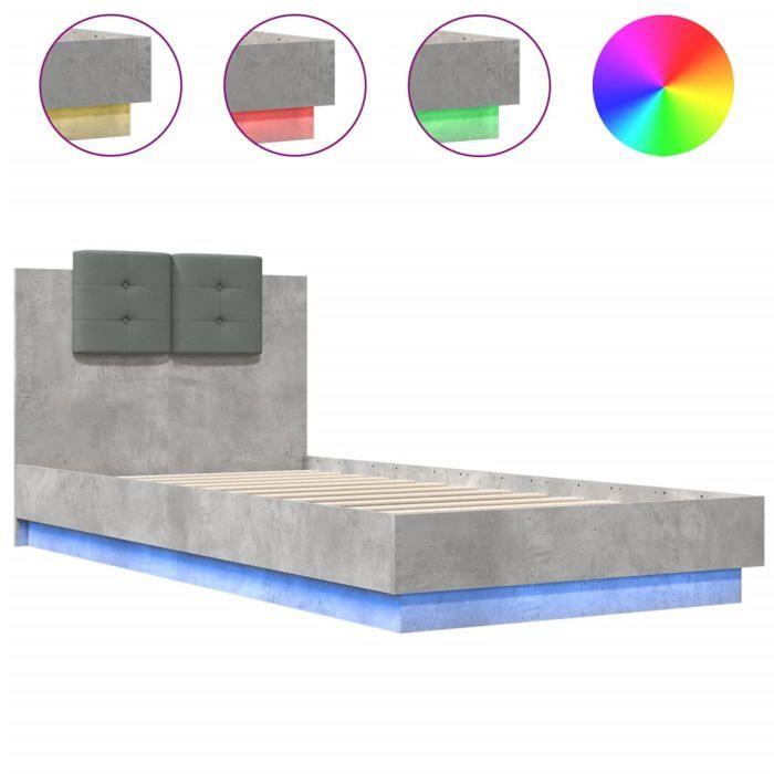 VidaXL Cadre de Lit avec Tête de Lit et Lumières LED, Sommier à Lattes, Lit Simple, Lit Adulte de Chambre à Coucher 3210027