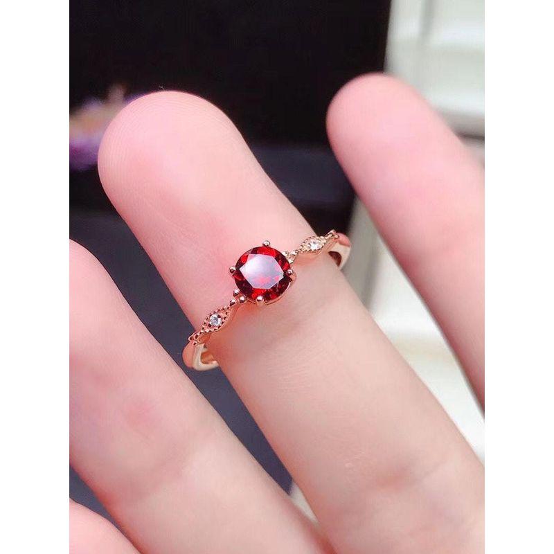 Silver Plated New Arrival Fashion Wind Niche Style Red Zircon Ring Simple and Light Luxury Ring Korean Fashion Temperament Wild