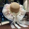 Bow Flower Big Brim Beach Straw Hat Women Spring and Summer New Seaside Sunshade Sun Hat Tide