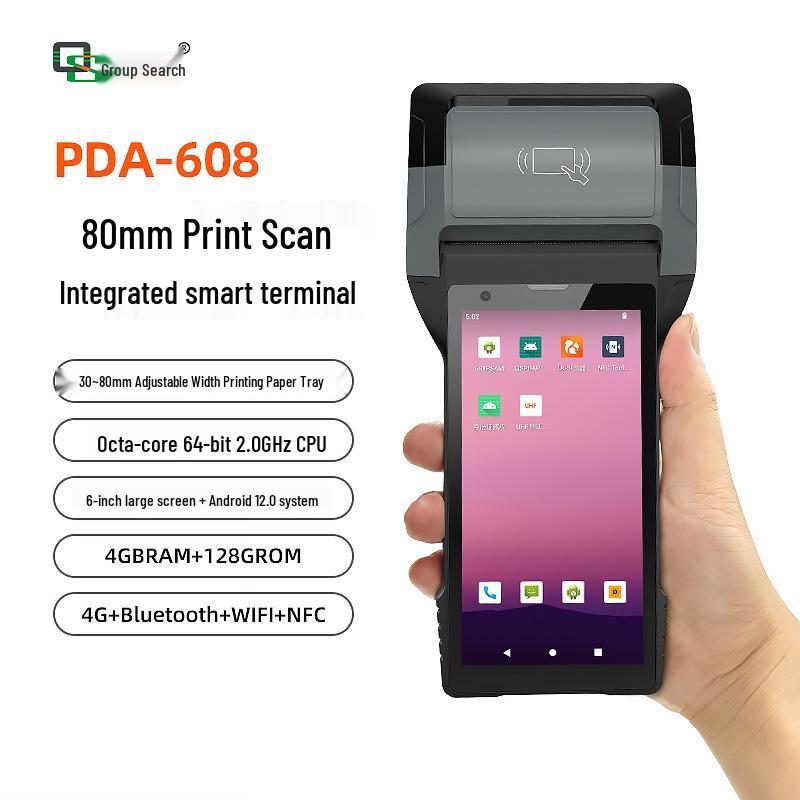 PDA608 Smart Handheld Terminal with HD Scan, Print, NFC, ID Card Reader, RFID, and Expandable Modules