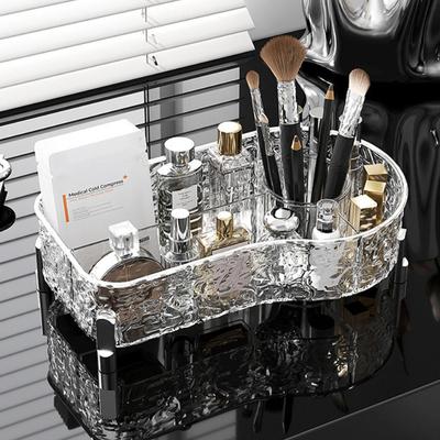 Large Capacity Makeup Perfume Organizer Transparent Anti-slip Countertop Organizer with Gold Stand Cosmetics Desktop Storage Box