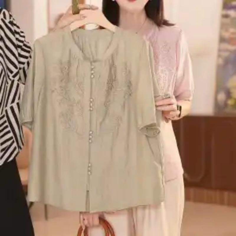 New Chinese Style Mother's Summer Short-sleeved T-shirt Tops Noble Temperament Middle-aged Elderly Women