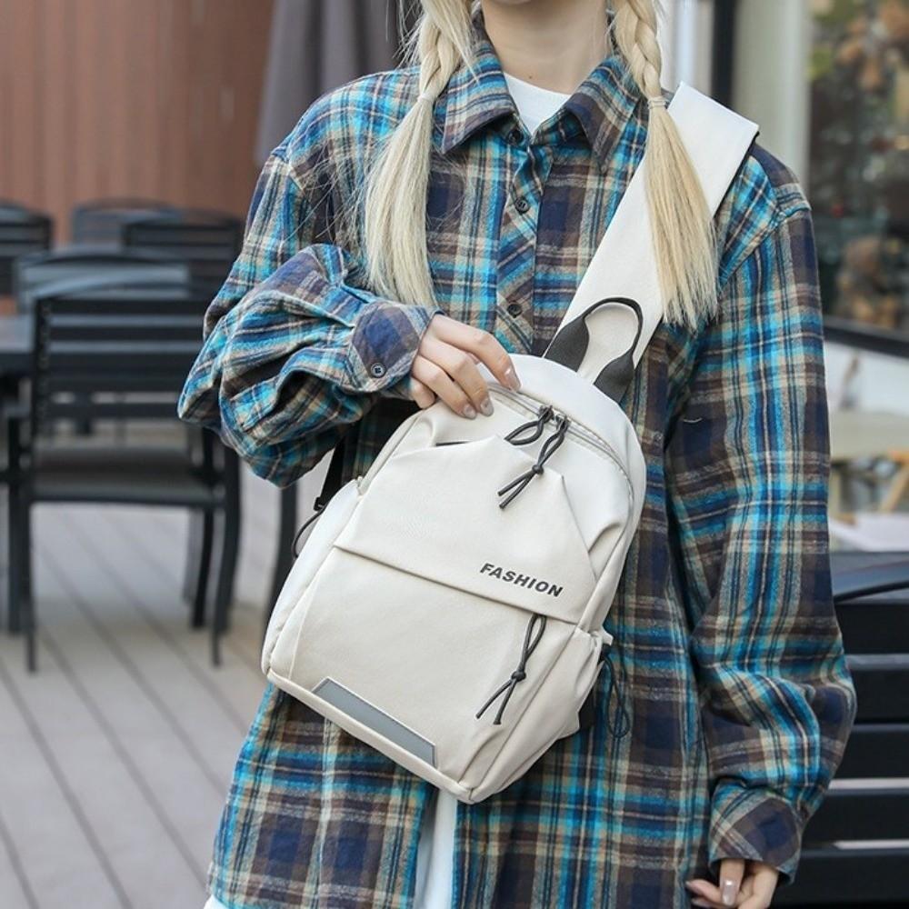 Solid Color Shoulder Crossbody Bag Multifunctional Sports Knapsack Cool Nylon Chest Bag  Male