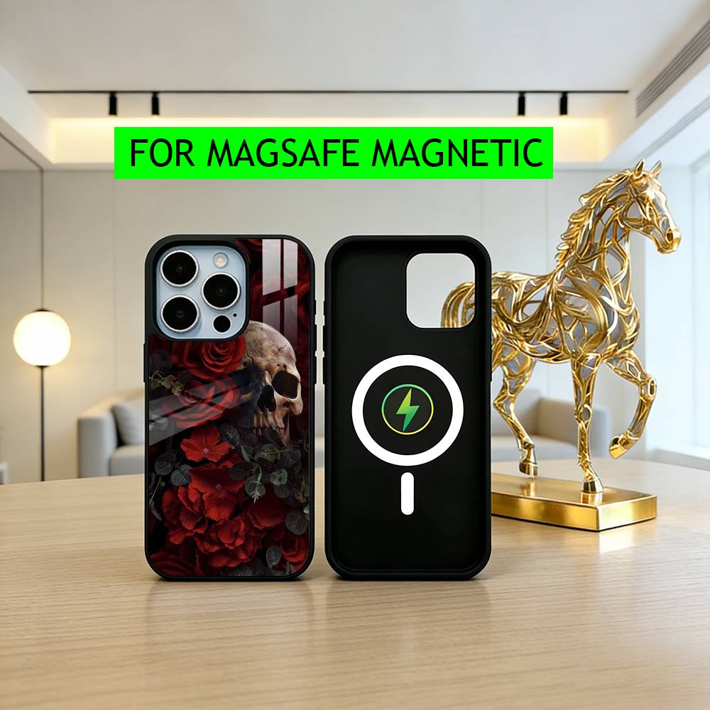 Purple red Silver S-Skull Phone Case For iPhone17,16,15,14,13,12,11 Plus,Pro Magnetic with Magsafe Wireless Charging