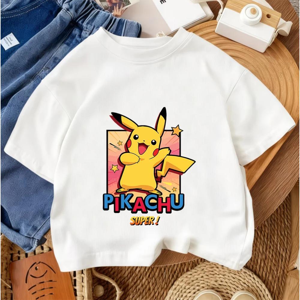 Children Fashion Street Tee Pikachu Cute Cartoon Print For Boys Girls Summer Casual Comfort Wear 3-14 Years