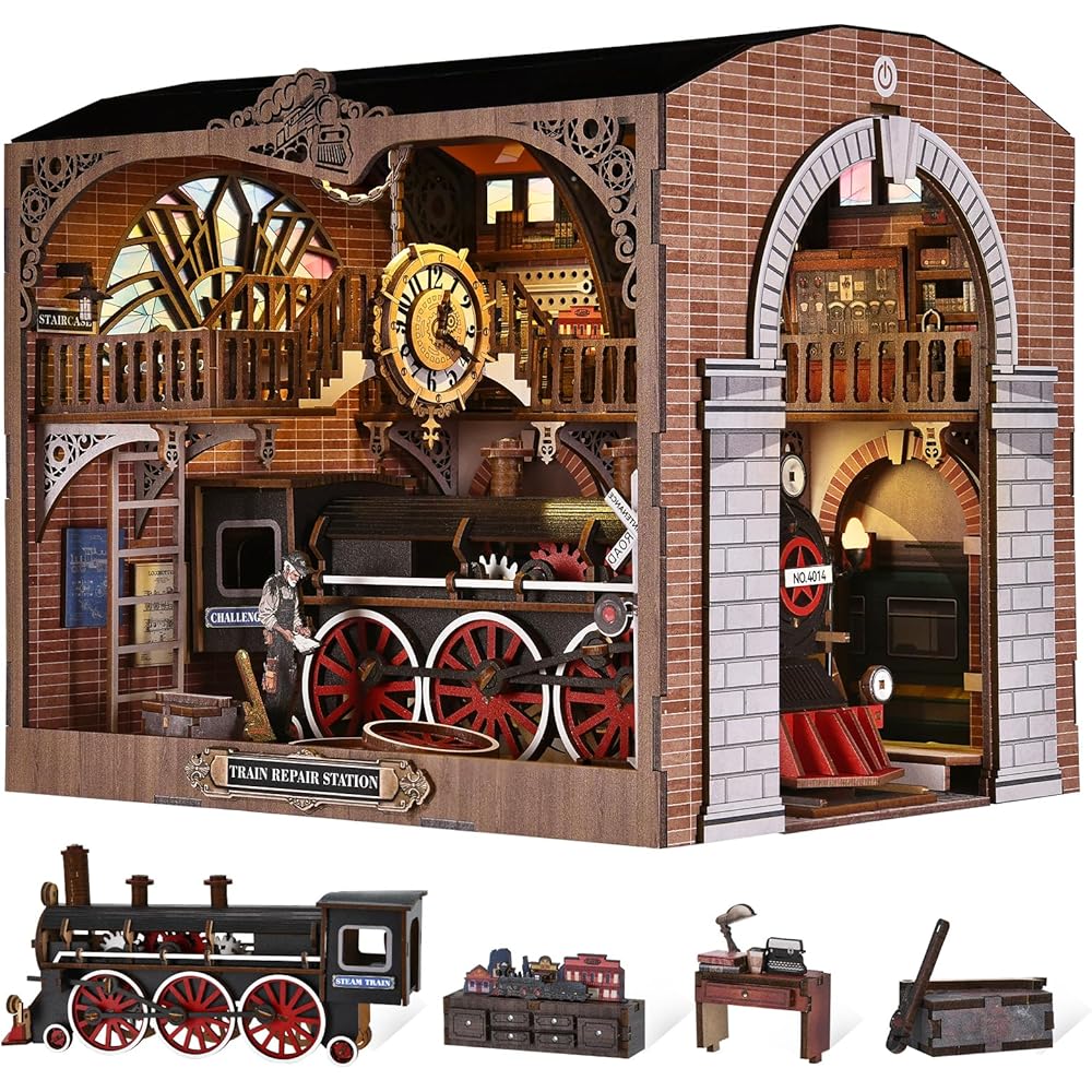

CRESYMME Dollhouse Book Nook Miniature Kit Wooden 3D Puzzle with LED Light for Adults