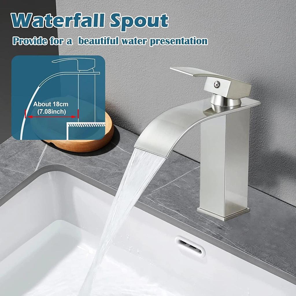 G1/2 Basin Faucets Brass Gold Elegant Waterfall Bathroom Sink Faucet Single Lever Hole Deck Mount Big Square Spout Mixer Taps