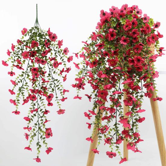 Konstgjord Hängande Violett Dekoration Realistisk UV-beständig Falsk Blomranka Inomhus Utomhus Trädgård Veranda Uteplats Hängande Fuskblommor Rattan Dekor